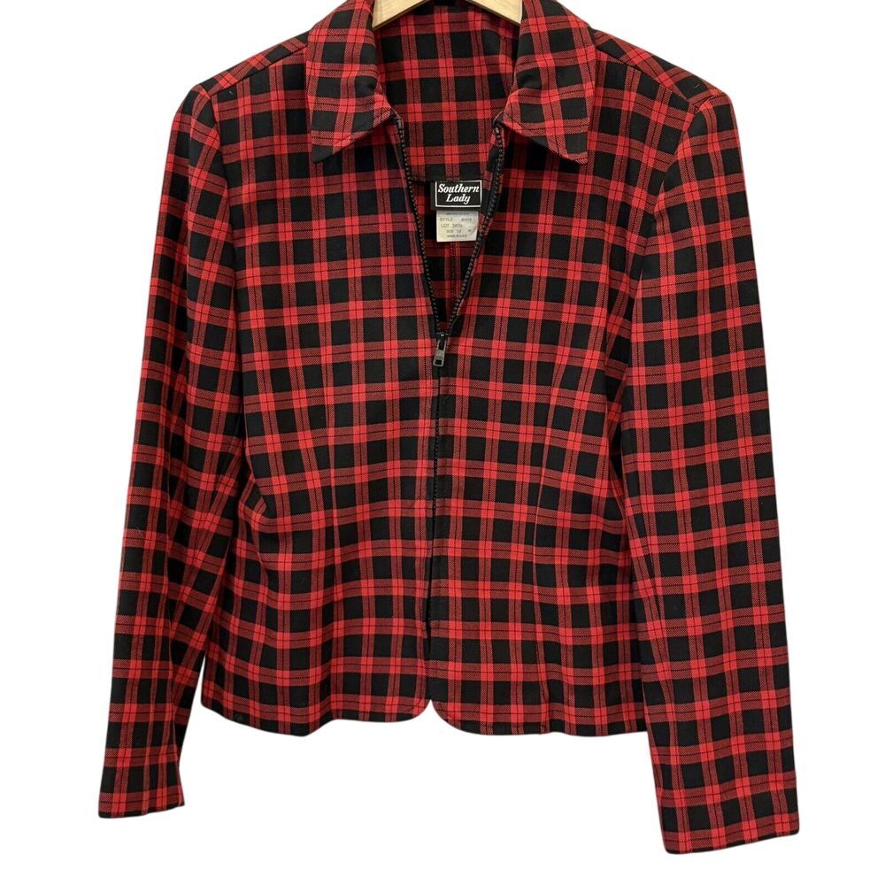 Vintage 80's Southern Lady Red and Black Plaid Women‎ Blazer Jacket Size 10